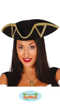 TRICORNE FEUTRE NOIR GALON DORE