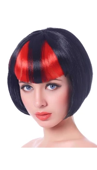 PERRUQUE CARRE NOIR ET ROUGE