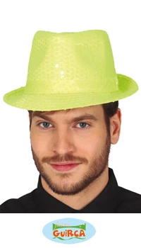 CHAPEAU BORSALINO SEQUINS FLUO JAUNE