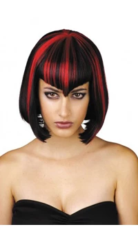 PERRUQUE NOIRE ET ROUGE AU CARRE