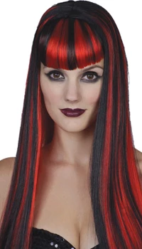 PERRUQUE ALICIA NOIRE ET ROUGE